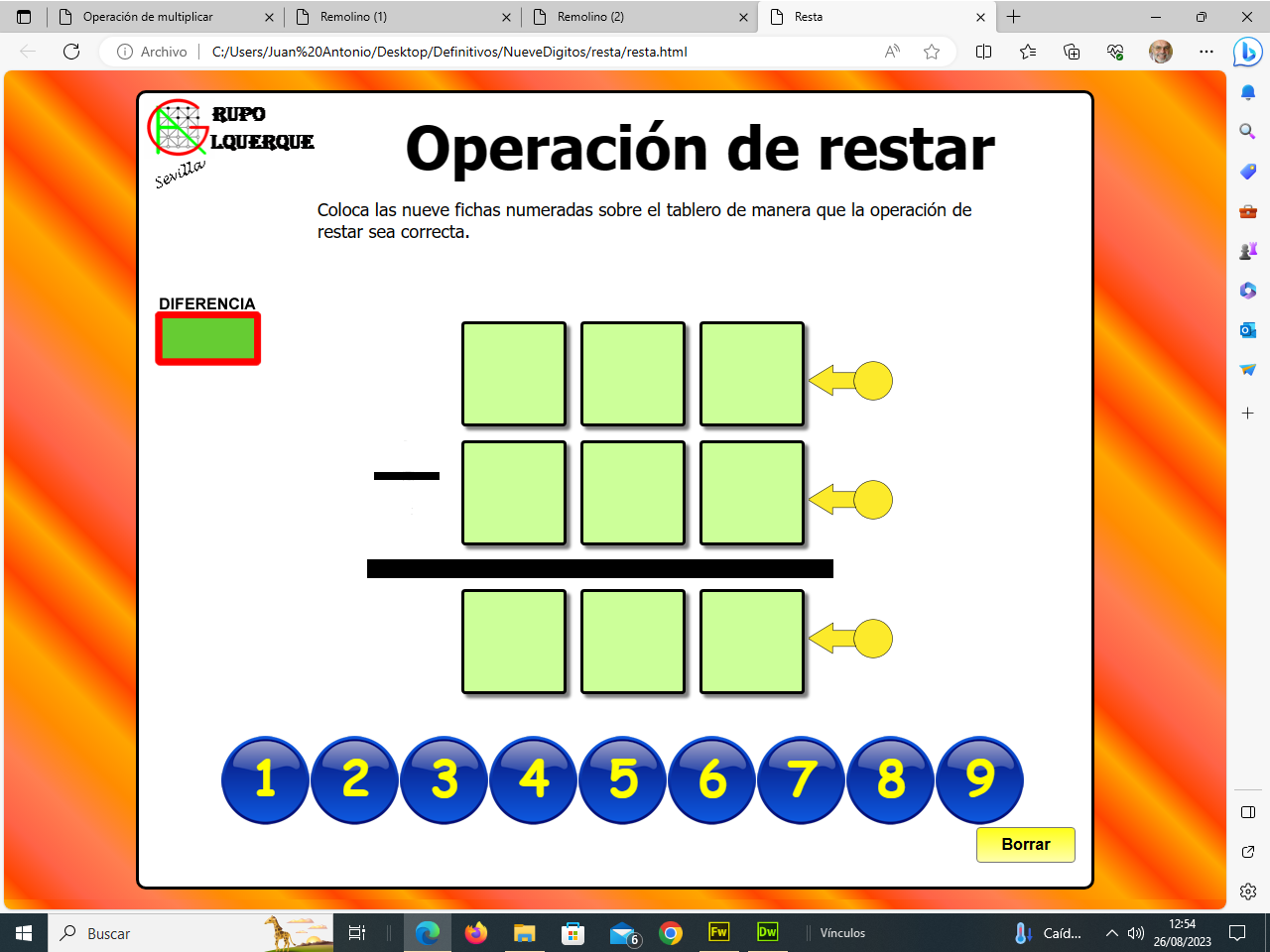 Operación de restar